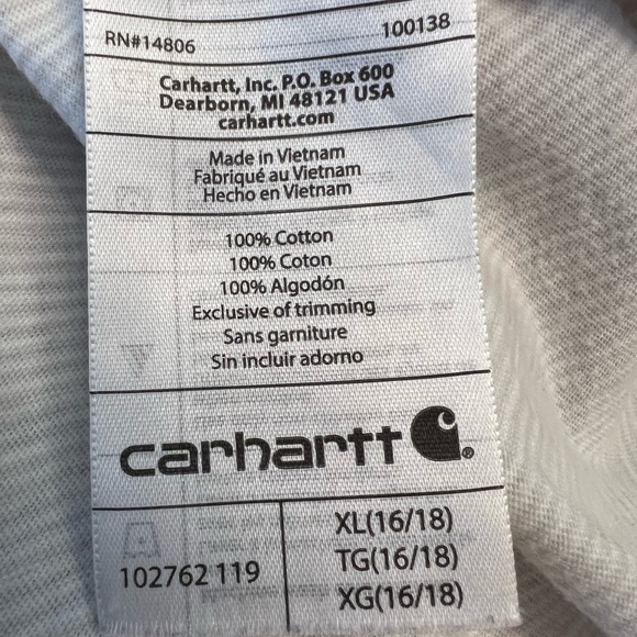 XL Carhartt Women’s Ivory/Gray Subtle Stripe V-Neck Long Sleeve T-Shirt w/Logo - Picture 7 of 8